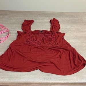 TORRID | rusty burnt red/orange babydoll sleeveless top 1